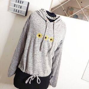 Grey sunflower crop hoodie